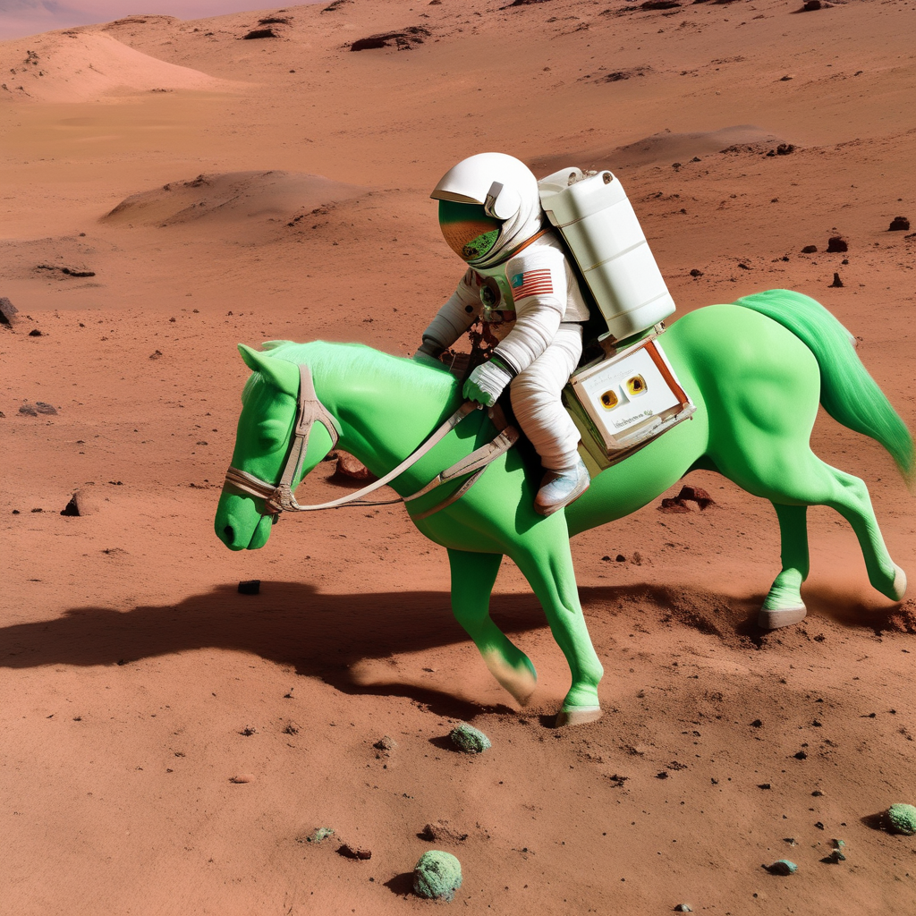 generated image of an astronaut riding a green horse on Mars