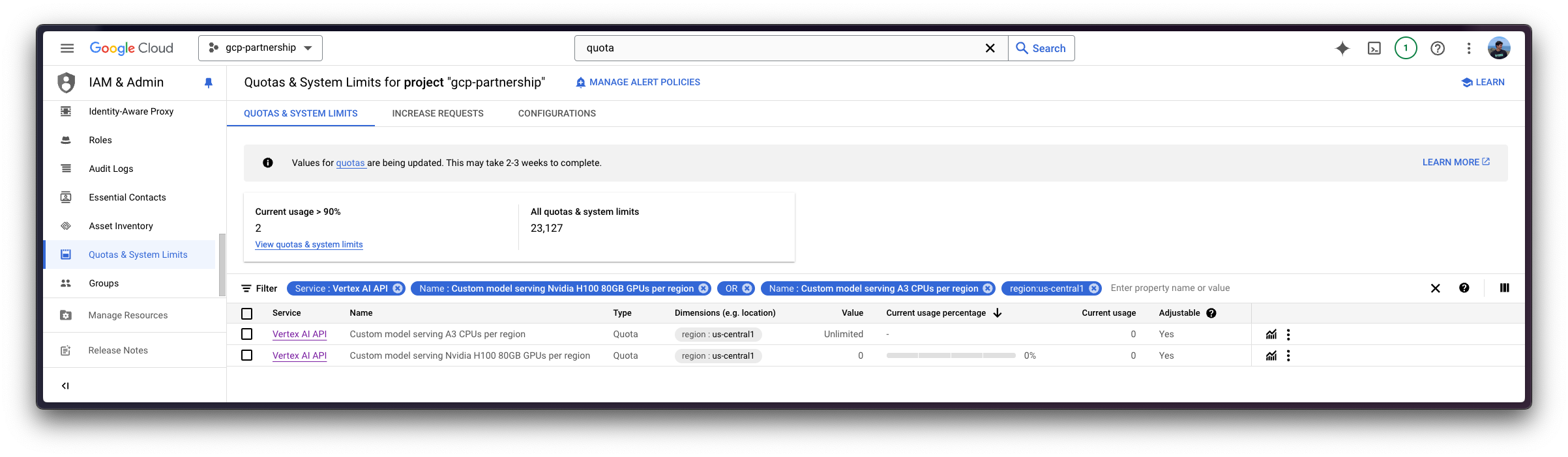 A3 Quota Request in Google Cloud