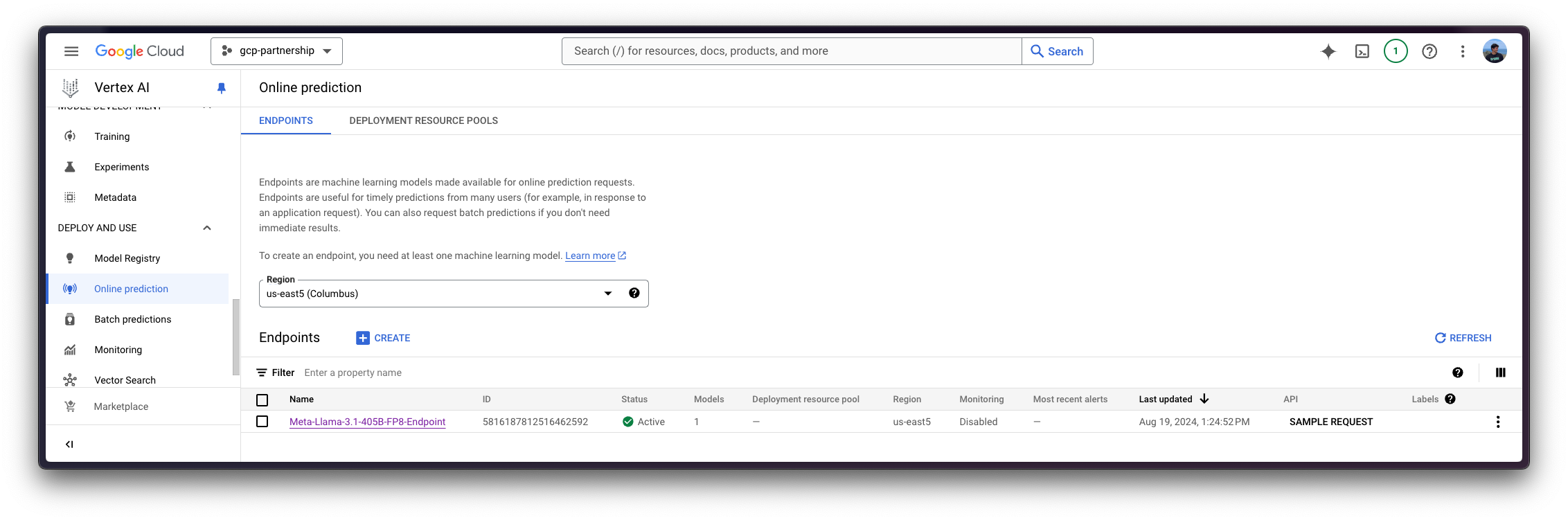 Meta Llama 3.1 405B Instruct FP8 deployed on Vertex AI