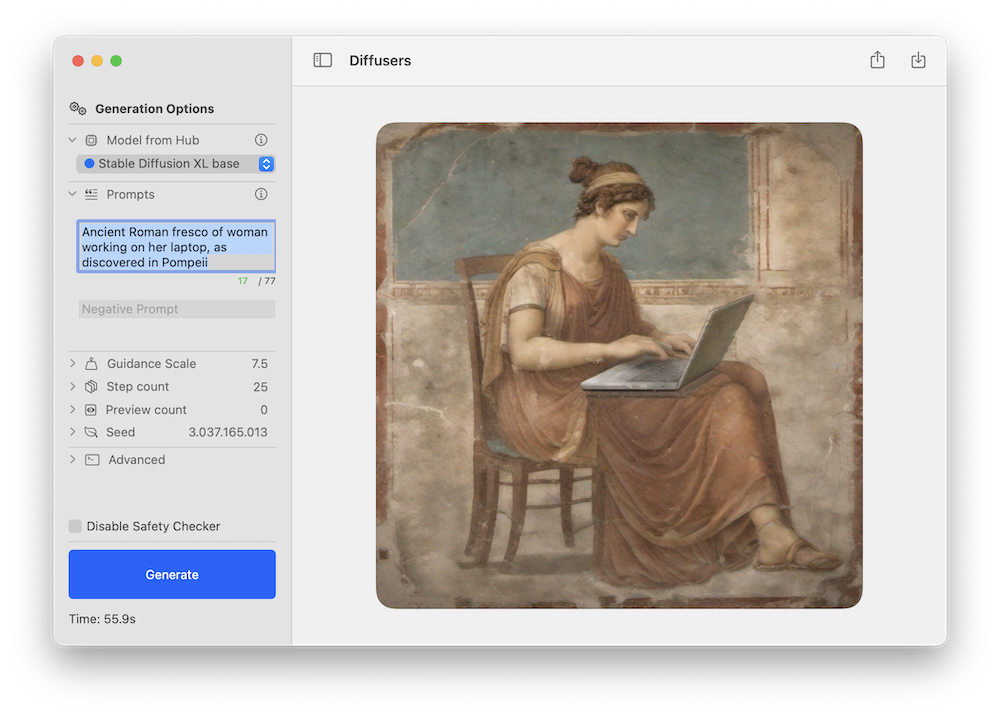 Screenshot of Stable Diffusion XL running on Mac