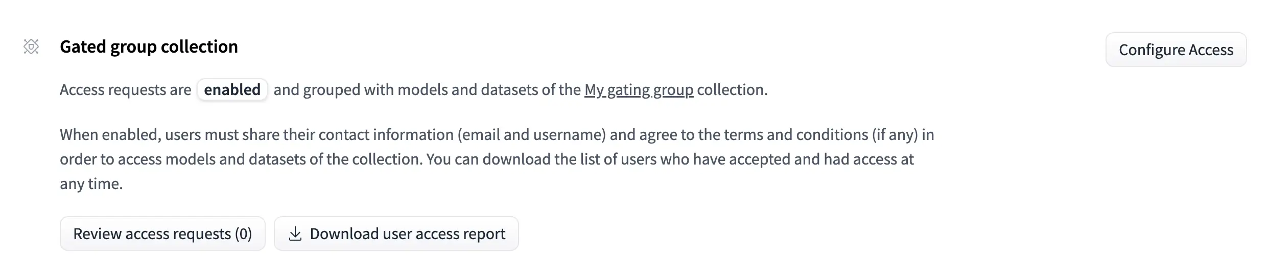 Hugging Face repo access settings when repo is in a gating group collection