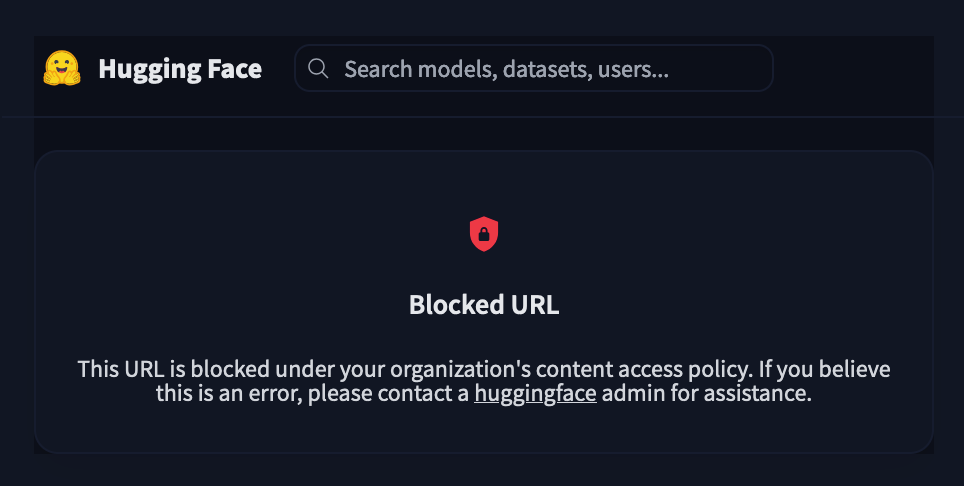 Screenshot of blocked pages on the Hub.