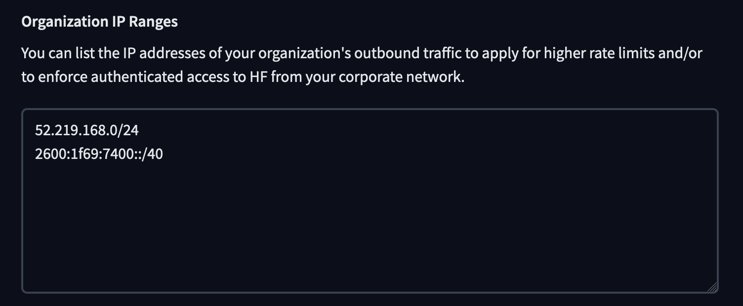 Screenshot of the Organization IP Ranges field.