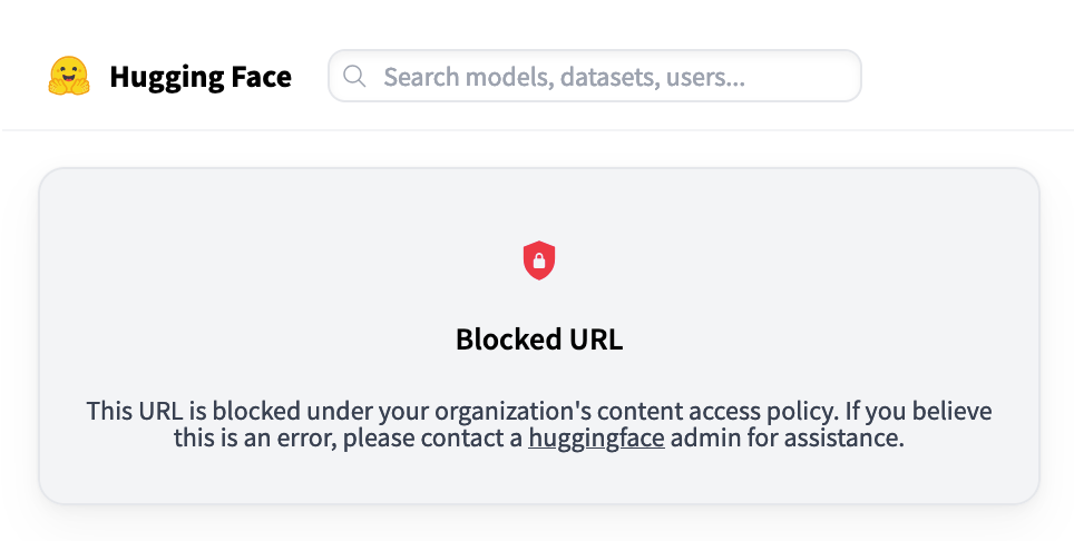 Screenshot of blocked pages on the Hub.