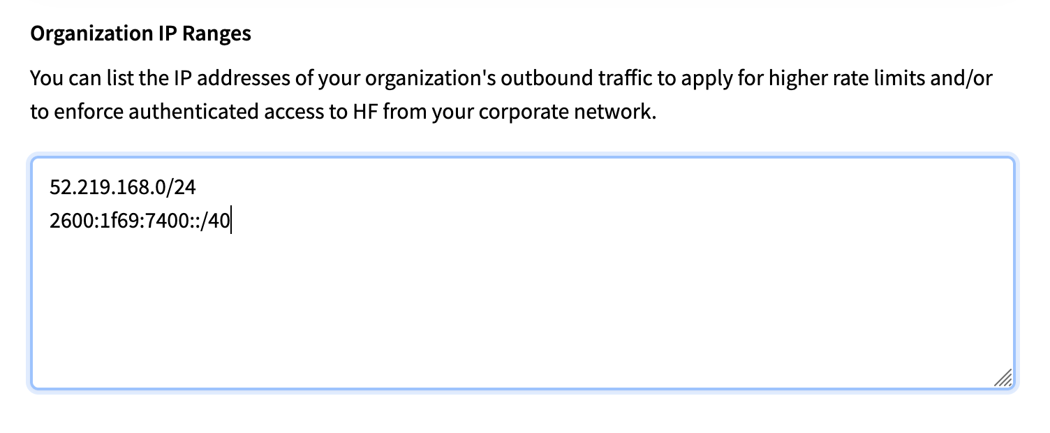 Screenshot of the Organization IP Ranges field.