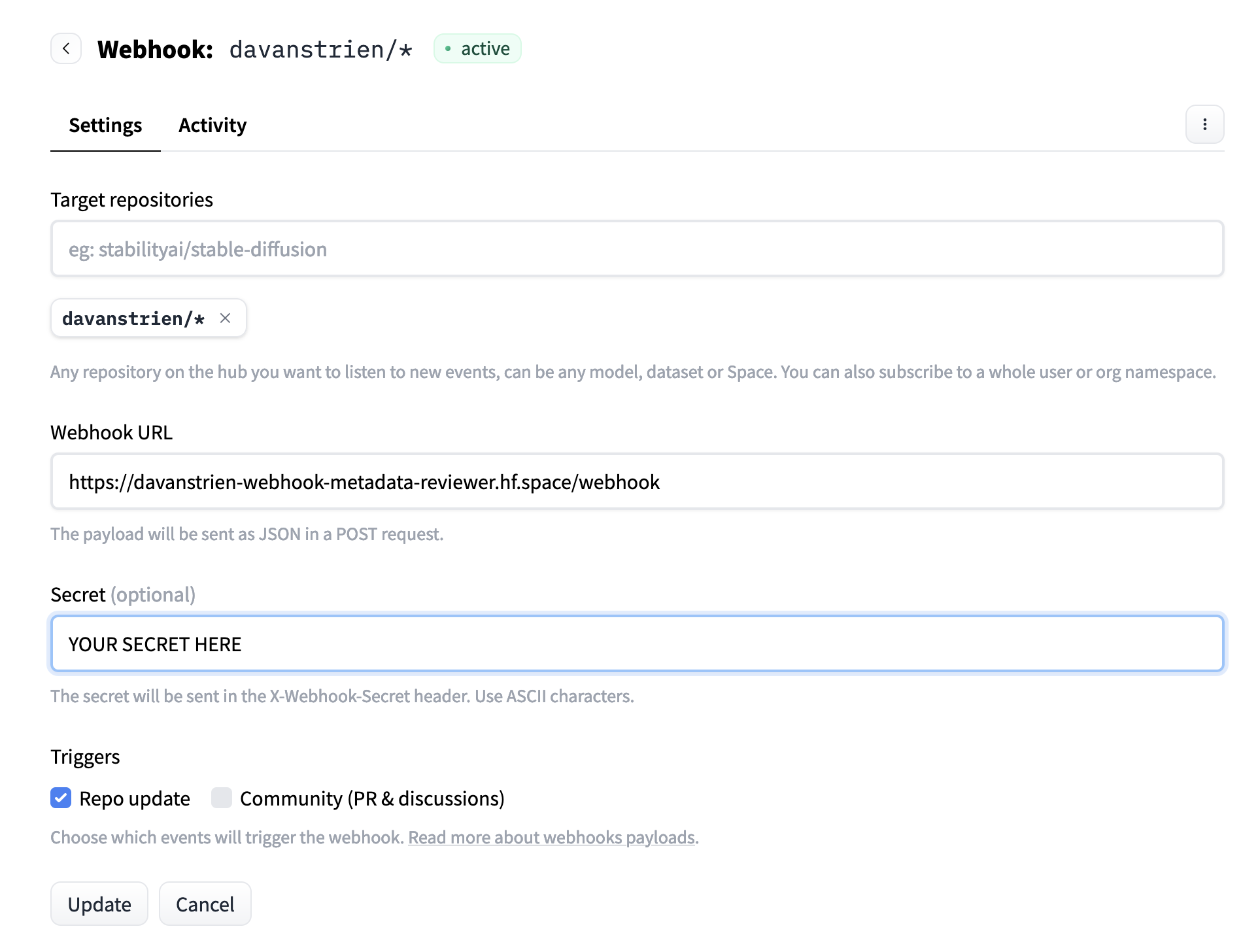 webhook settings