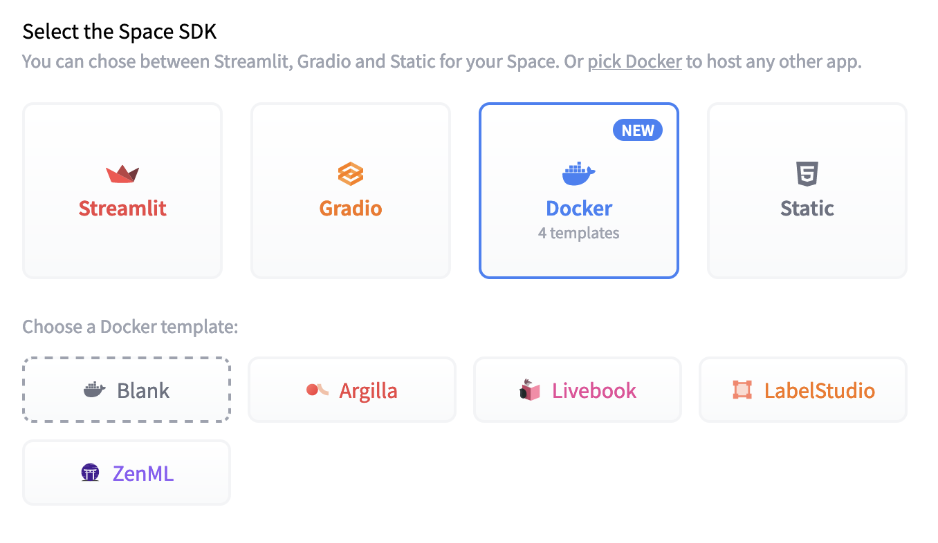 Choose the ZenML Docker template