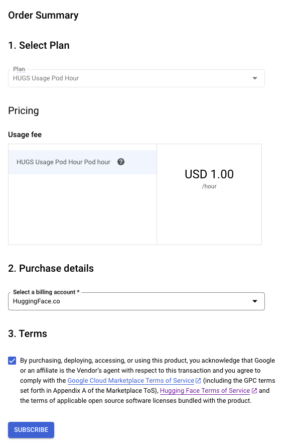 HUGS Configuration on Google Cloud Marketplace