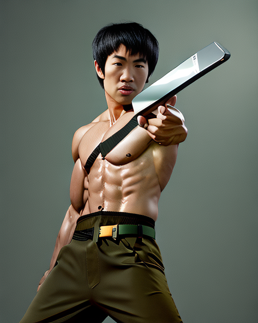 09616-320425447-(redshift style) portrait of (Bruce Lee person) in fight pose, holding his nunchaku.png